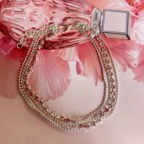 Silver Tone Dainty Anklet Chain Crystals - Picture 3 of 3